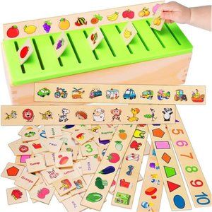 Wooden Montessori Toys for Toddlers 1+ 2 3 4 Year Old Color Shape Sorting Baby